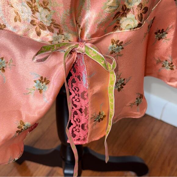 Victoria's Secret Angels Y2K Floral Satin Lace Slip Dress Pink Peach Size L Rare - Picture 4 of 5